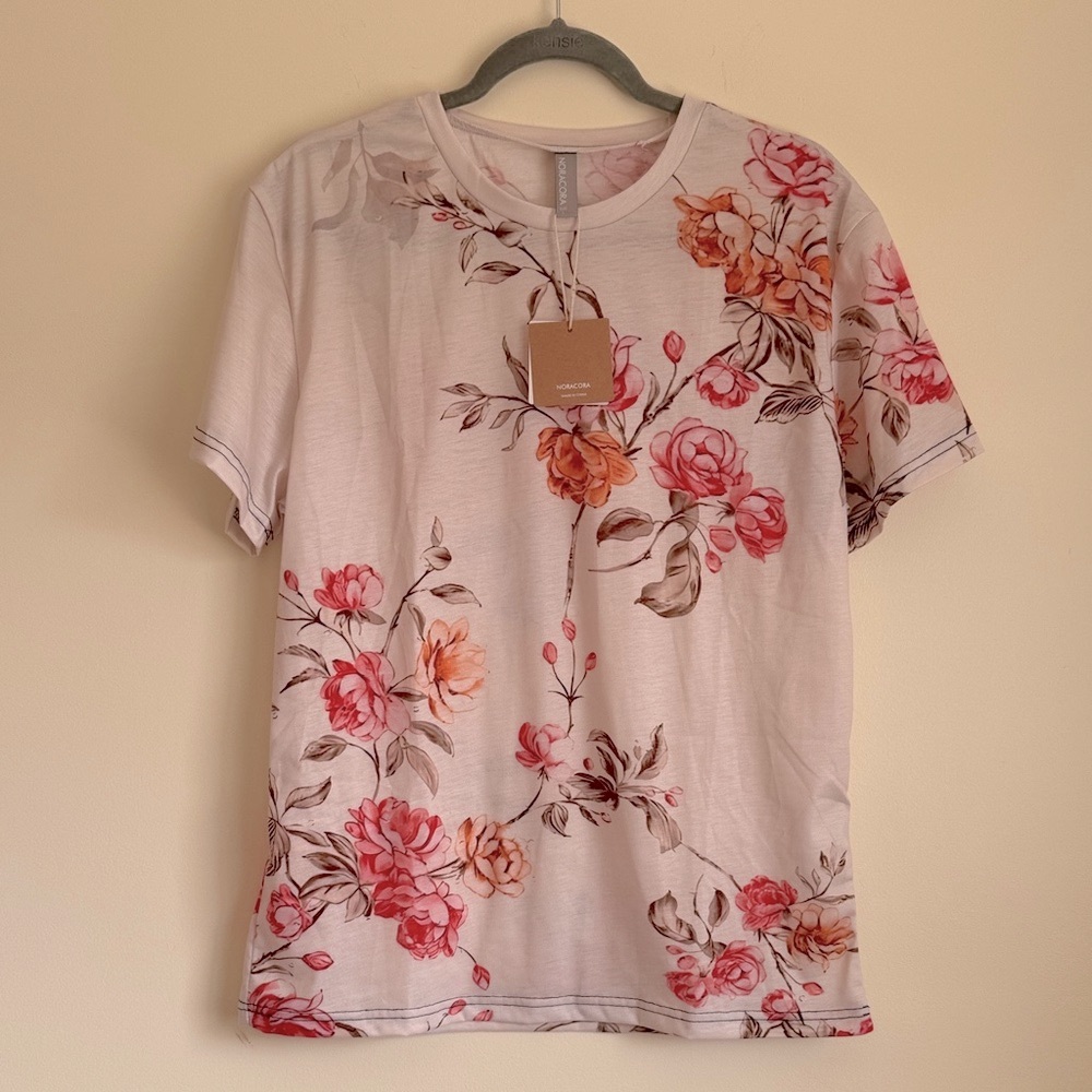 NWT Noracora Floral Blossom Short Sleeve Top Size Large